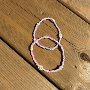 Pink and Purple Beaded Daisy Bracelet Set